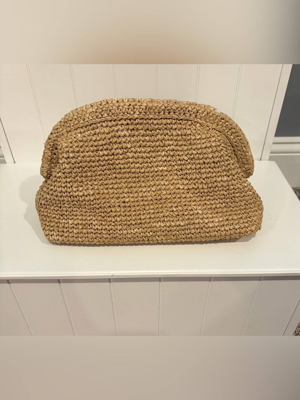 J Crew Portofino Handknotted Straw Clutch Bag in Natural Tan